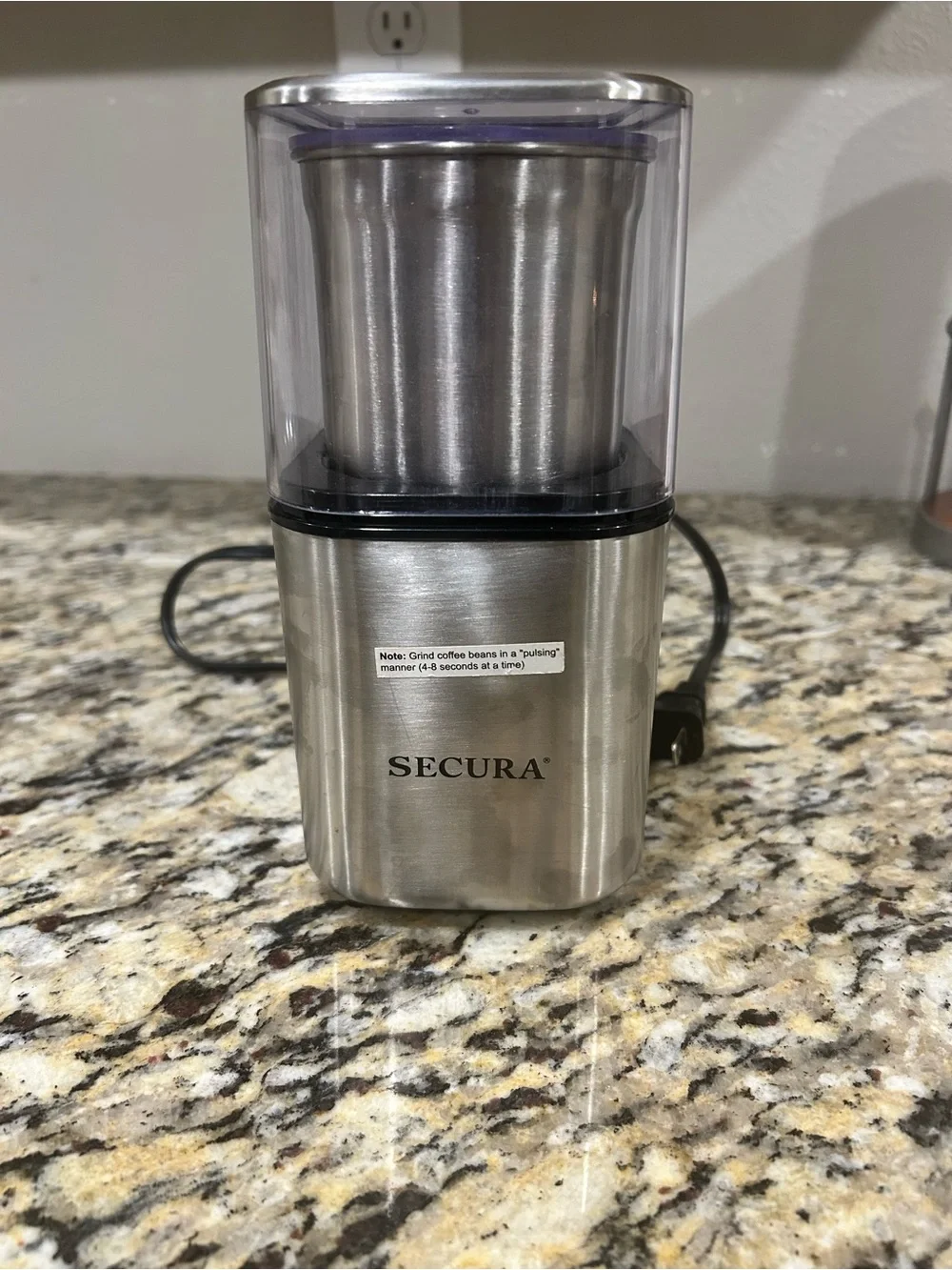 Secura Electric Coffee/Spice Pulse Grinder w/ Stainless Steel Bowl Single Blade